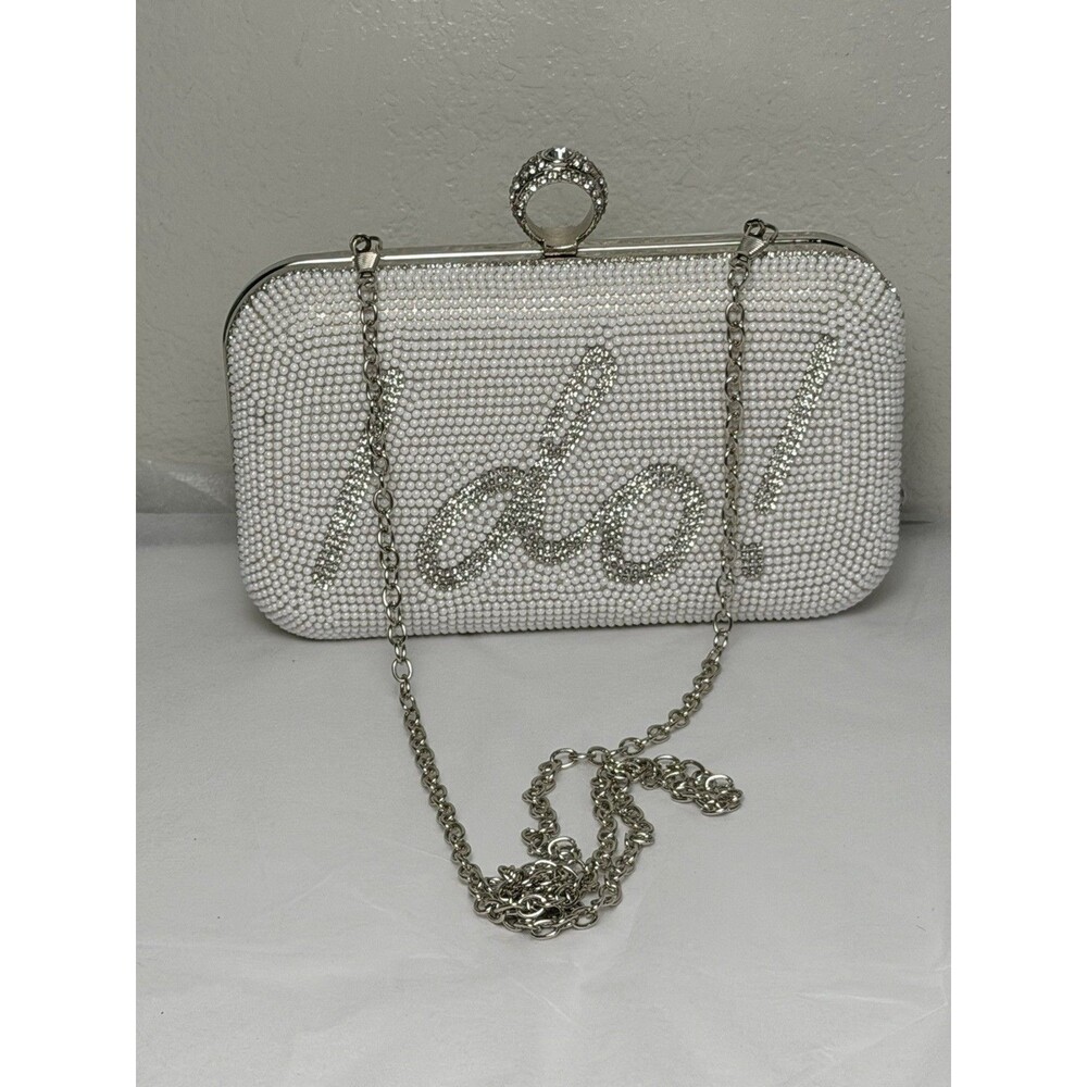 Pearl I Do Bridal Clutch Wedding Purse Rhinestone Ring Handle Evening Bag